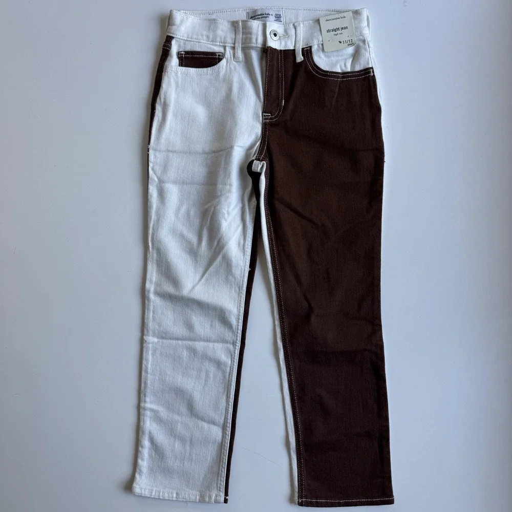 ABERCROMBIE KIDS High Rise Straight‎ Jeans Girls 11/12 Short Colorblock Brown